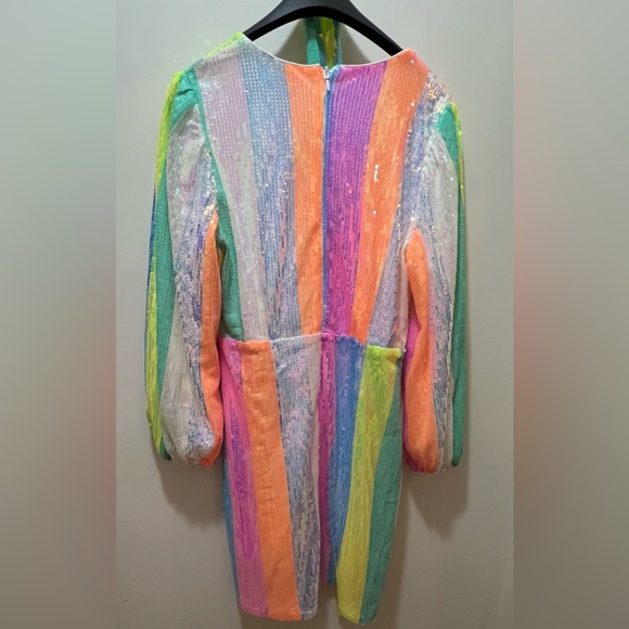 Ivy City Co Jagger Dress In Stripped  colorful rainbow Sequin Size L EUC - Picture 5 of 11